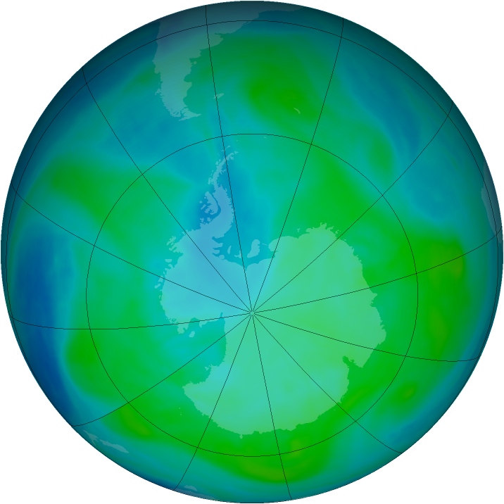 Antarctic ozone map for 18 January 2008